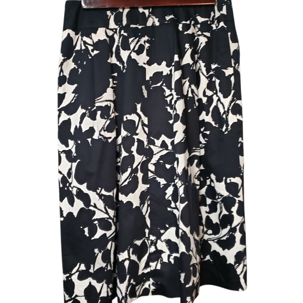 LaFayette 148 Petite Black White Floral A-Line Knee Length Skirt Women's Size 6p